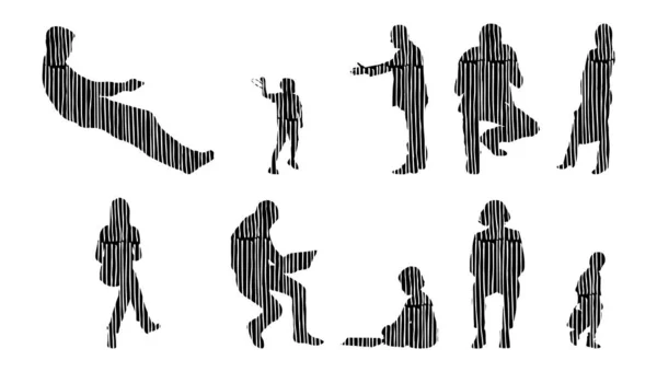 Silhouettes Vectorielles Silhouettes Esquissées Personnes Dessin Contour Silhouette Personnes Icône — Image vectorielle