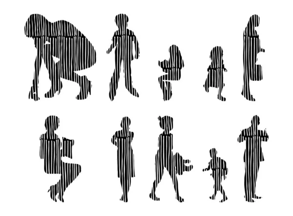 Silhouettes Vectorielles Silhouettes Esquissées Personnes Dessin Contour Silhouette Personnes Icône — Image vectorielle