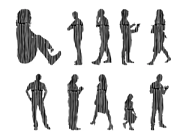 Silhouettes Vectorielles Silhouettes Esquissées Personnes Dessin Contour Silhouette Personnes Icône — Image vectorielle