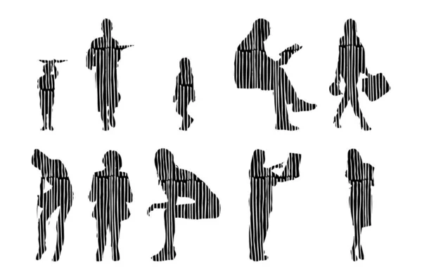 Silhouettes Vectorielles Silhouettes Esquissées Personnes Dessin Contour Silhouette Personnes Icône — Image vectorielle