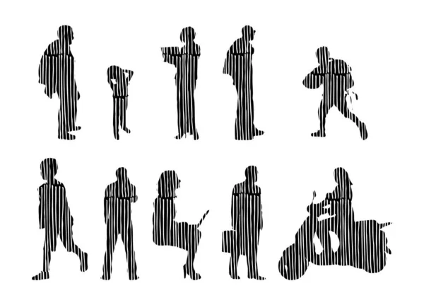 Vektor Silhouetten Umrisse Von Menschen Konturzeichnung Menschen Silhouette Icon Set — Stockvektor