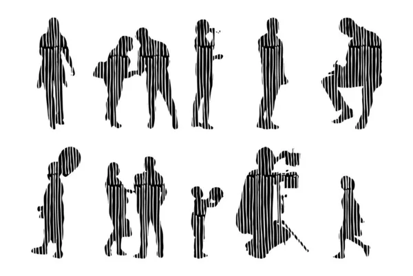 Silhouettes Vectorielles Silhouettes Esquissées Personnes Dessin Contour Silhouette Personnes Icône — Image vectorielle