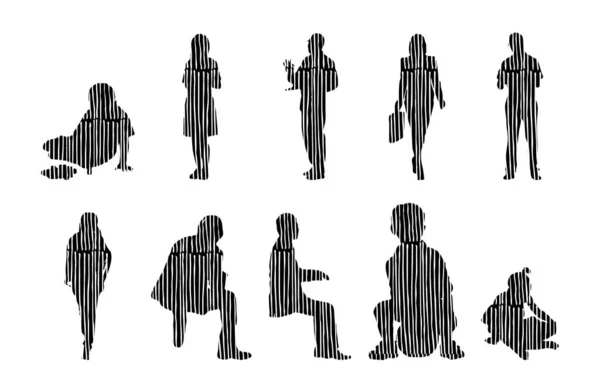 Silhouettes Vectorielles Silhouettes Esquissées Personnes Dessin Contour Silhouette Personnes Icône — Image vectorielle