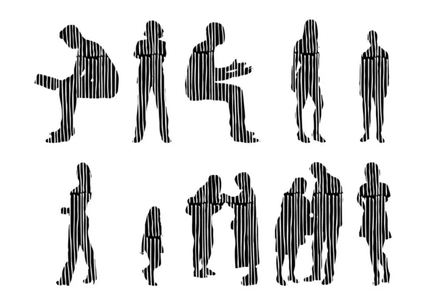 Silhouettes Vectorielles Silhouettes Esquissées Personnes Dessin Contour Silhouette Personnes Icône — Image vectorielle