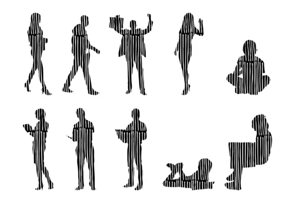 Silhouettes Vectorielles Silhouettes Esquissées Personnes Dessin Contour Silhouette Personnes Icône — Image vectorielle