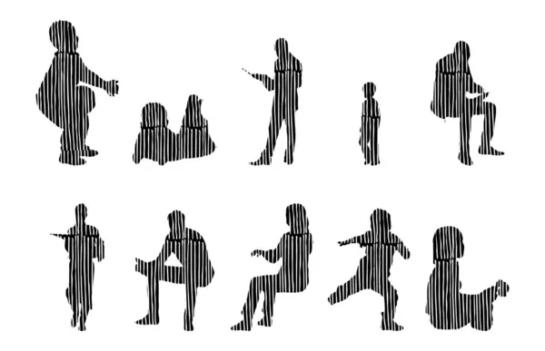 Silhouettes Vectorielles Silhouettes Esquissées Personnes Dessin Contour Silhouette Personnes Icône — Image vectorielle