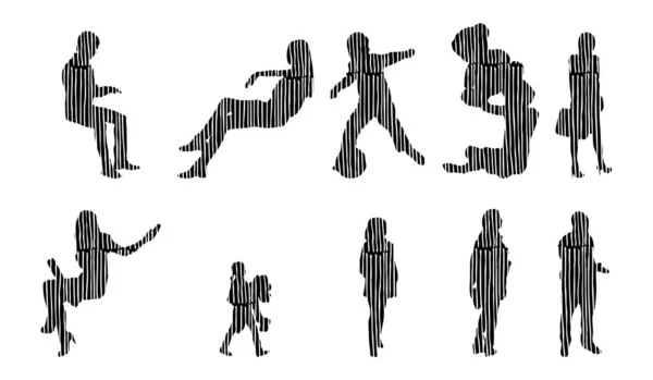 Silhouettes Vectorielles Silhouettes Esquissées Personnes Dessin Contour Silhouette Personnes Icône — Image vectorielle