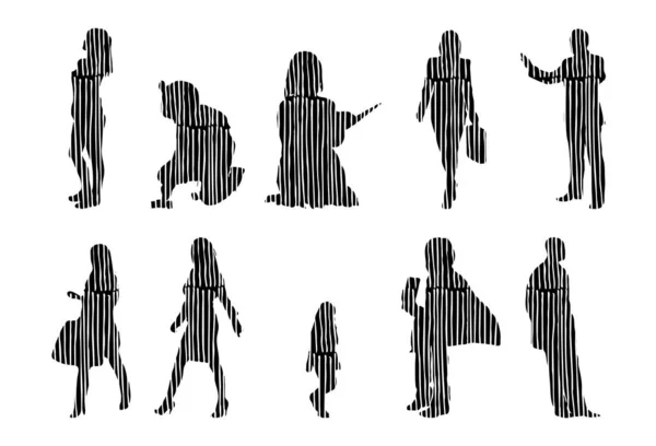 Silhouettes Vectorielles Silhouettes Esquissées Personnes Dessin Contour Silhouette Personnes Icône — Image vectorielle