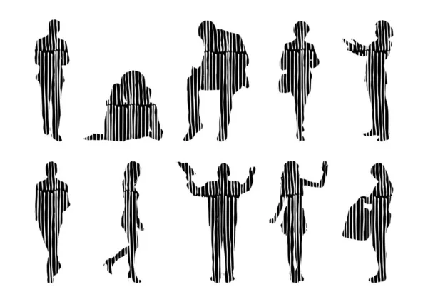 Silhouettes Vectorielles Silhouettes Esquissées Personnes Dessin Contour Silhouette Personnes Icône — Image vectorielle