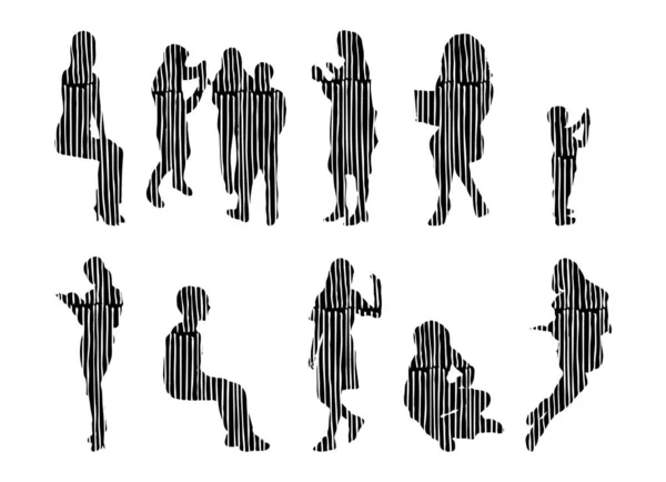 Silhouettes Vectorielles Silhouettes Esquissées Personnes Dessin Contour Silhouette Personnes Icône — Image vectorielle