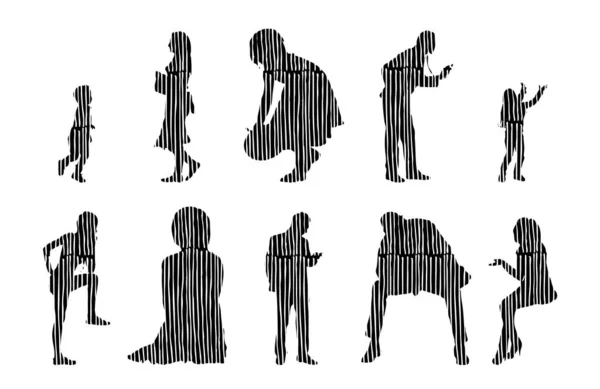 Vector Silhouettes Outline Silhouettes People Contour Drawing People Silhouette Icon — Stock Vector