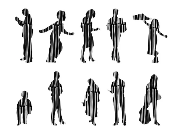 Vector Silhouettes Outline Silhouettes People Contour Drawing People Silhouette Icon — 스톡 벡터