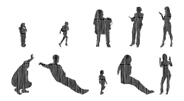 Vector Silhouettes Outline Silhouettes People Contour Drawing People Silhouette Icon — 스톡 벡터