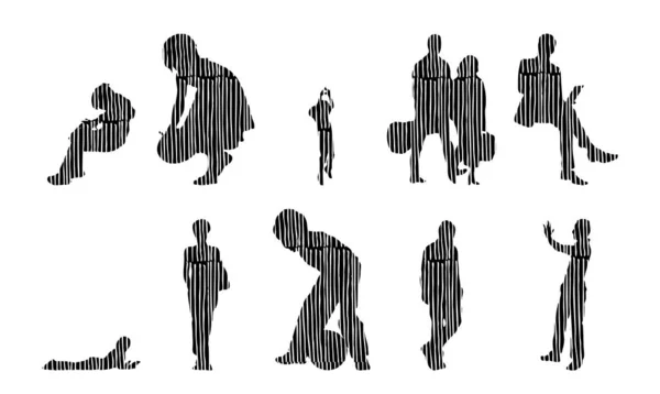 Vector Silhouettes Outline Silhouettes People Contour Drawing People Silhouette Icon — 스톡 벡터