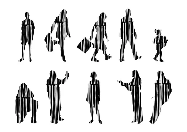 Vector Silhouettes Outline Silhouettes People Contour Drawing People Silhouette Icon — Stock Vector