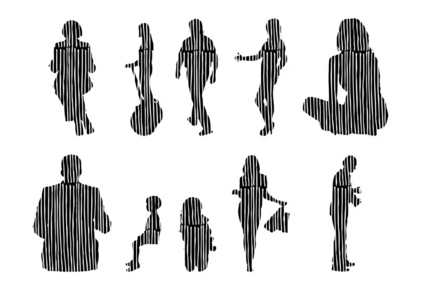 Silhouettes Vectorielles Silhouettes Esquissées Personnes Dessin Contour Silhouette Personnes Icône — Image vectorielle