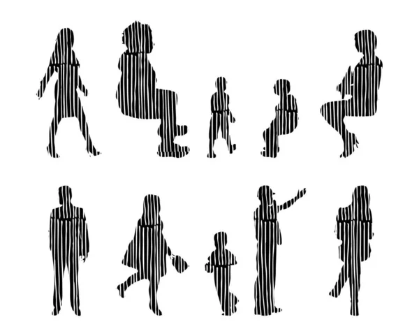 Vektor Silhouetten Umrisse Von Menschen Konturzeichnung Menschen Silhouette Icon Set — Stockvektor