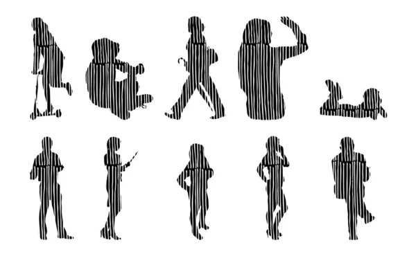 Silhouettes Vectorielles Silhouettes Esquissées Personnes Dessin Contour Silhouette Personnes Icône — Image vectorielle