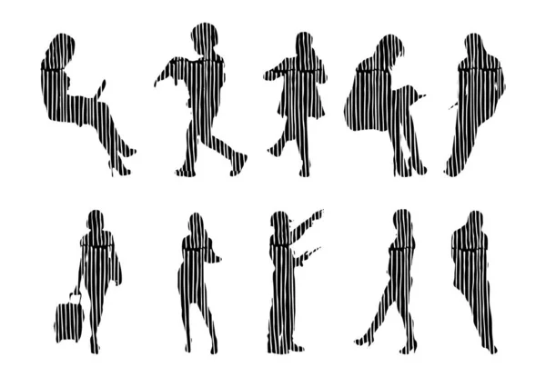 Silhouettes Vectorielles Silhouettes Esquissées Personnes Dessin Contour Silhouette Personnes Icône — Image vectorielle