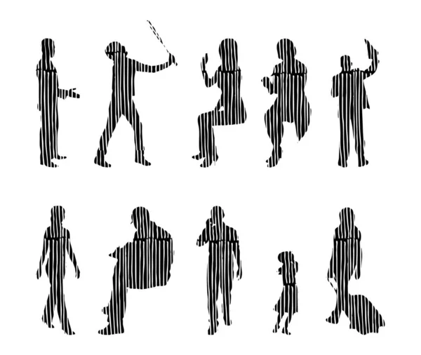 Silhouettes Vectorielles Silhouettes Esquissées Personnes Dessin Contour Silhouette Personnes Icône — Image vectorielle