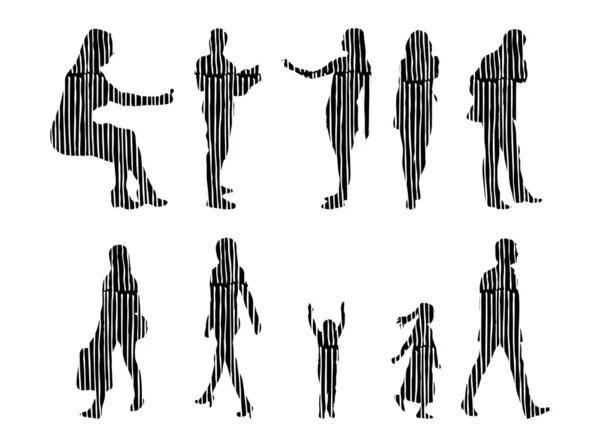 Vector Silhouettes Outline Silhouettes People Contour Drawing People Silhouette Icon — Stock Vector