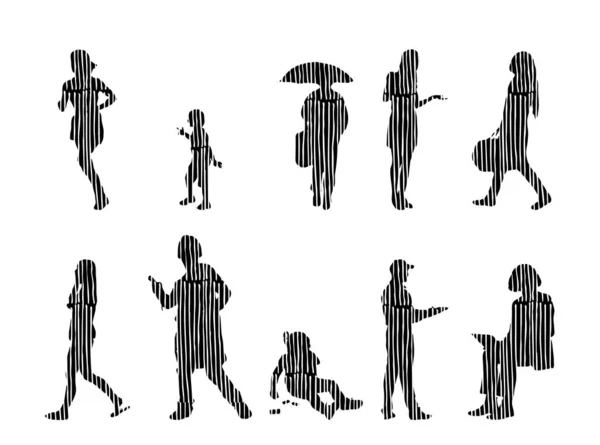 Silhouettes Vectorielles Silhouettes Esquissées Personnes Dessin Contour Silhouette Personnes Icône — Image vectorielle