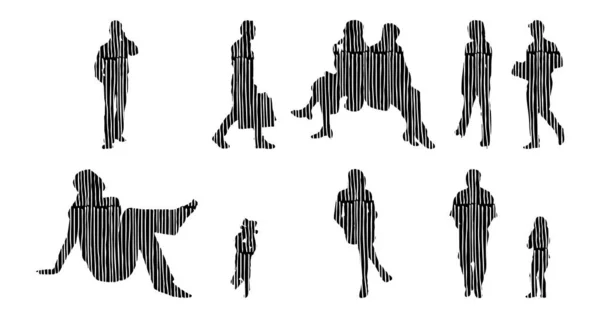 Silhouettes Vectorielles Silhouettes Esquissées Personnes Dessin Contour Silhouette Personnes Icône — Image vectorielle