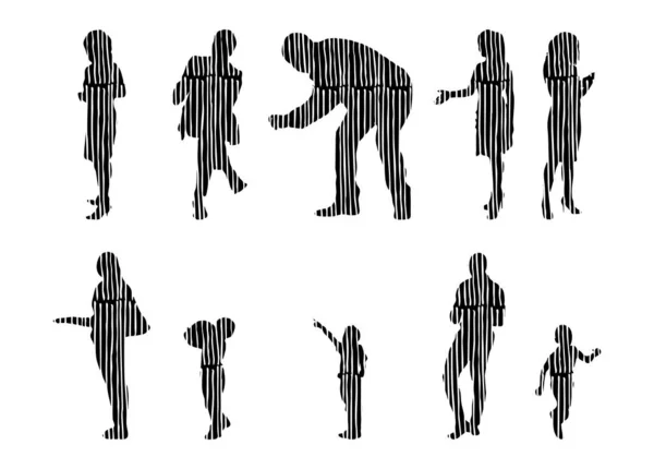 Silhouettes Vectorielles Silhouettes Esquissées Personnes Dessin Contour Silhouette Personnes Icône — Image vectorielle