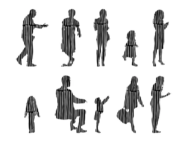 Silhouettes Vectorielles Silhouettes Esquissées Personnes Dessin Contour Silhouette Personnes Icône — Image vectorielle