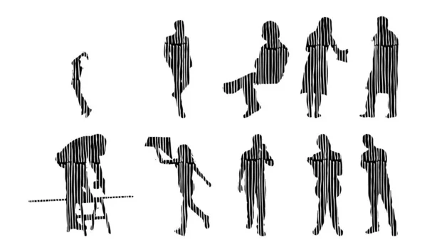 Silhouettes Vectorielles Silhouettes Esquissées Personnes Dessin Contour Silhouette Personnes Icône — Image vectorielle