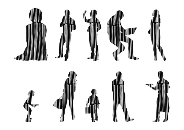 Vector Silhouettes Outline Silhouettes People Contour Drawing People Silhouette Icon — 스톡 벡터