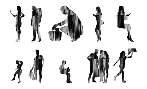 Silhouettes Vectorielles Silhouettes Esquissées Personnes Dessin Contour Silhouette Personnes Icône — Image vectorielle