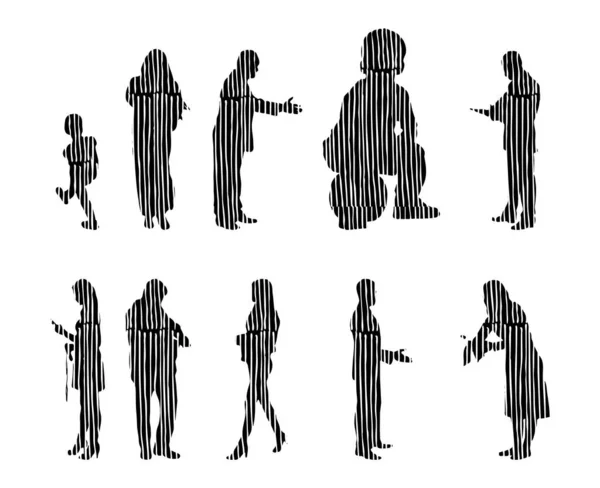 Silhouettes Vectorielles Silhouettes Esquissées Personnes Dessin Contour Silhouette Personnes Icône — Image vectorielle