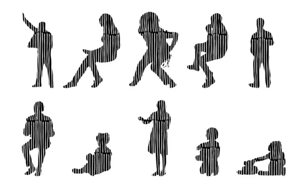 Vector Silhouettes Outline Silhouettes People Contour Drawing People Silhouette Icon — Stock Vector