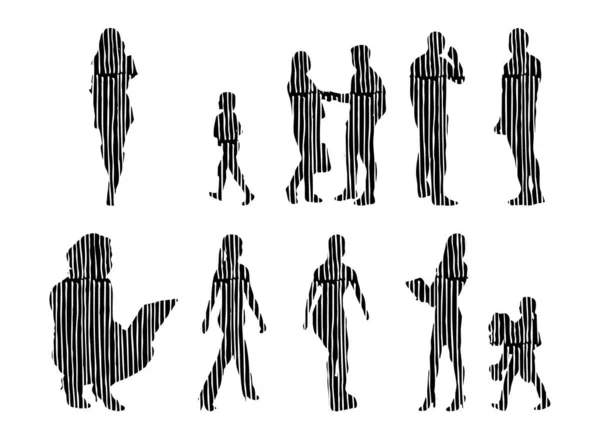 Silhouettes Vectorielles Silhouettes Esquissées Personnes Dessin Contour Silhouette Personnes Icône — Image vectorielle