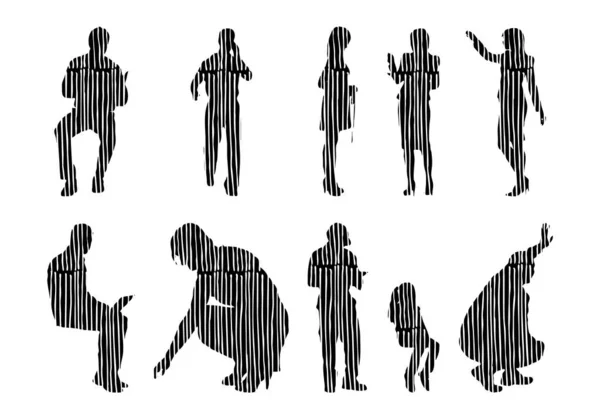 Silhouettes Vectorielles Silhouettes Esquissées Personnes Dessin Contour Silhouette Personnes Icône — Image vectorielle