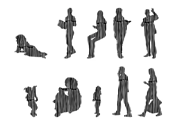 Silhouettes Vectorielles Silhouettes Esquissées Personnes Dessin Contour Silhouette Personnes Icône — Image vectorielle