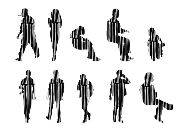 Silhouettes Vectorielles Silhouettes Esquissées Personnes Dessin Contour Silhouette Personnes Icône — Image vectorielle