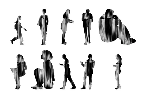 Silhouettes Vectorielles Silhouettes Esquissées Personnes Dessin Contour Silhouette Personnes Icône — Image vectorielle