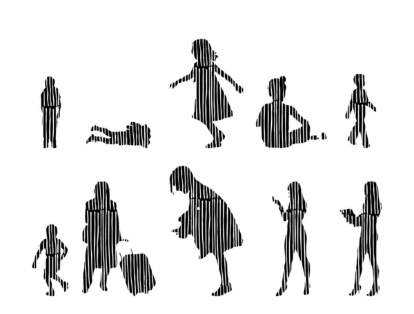 Silhouettes Vectorielles Silhouettes Esquissées Personnes Dessin Contour Silhouette Personnes Icône — Image vectorielle