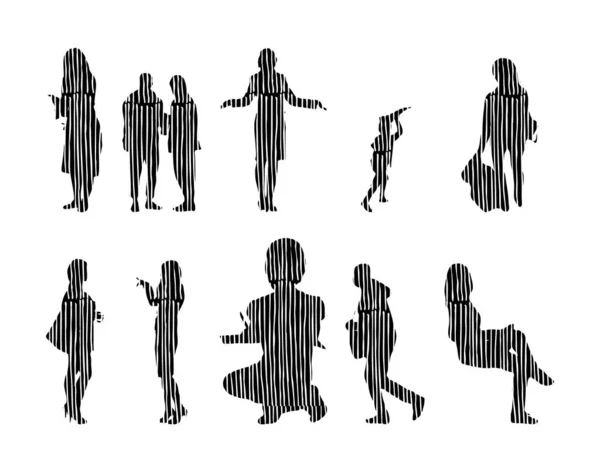 Silhouettes Vectorielles Silhouettes Esquissées Personnes Dessin Contour Silhouette Personnes Icône — Image vectorielle