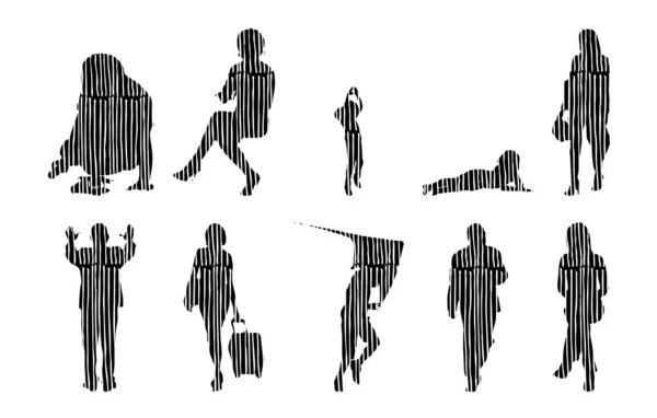 Vector Silhouettes Outline Silhouettes People Contour Drawing People Silhouette Icon — 스톡 벡터