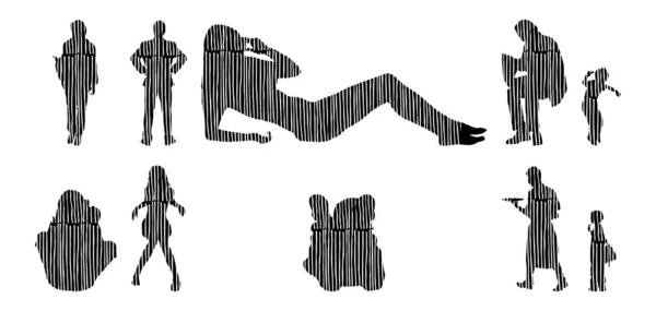 Silhouettes Vectorielles Silhouettes Esquissées Personnes Dessin Contour Silhouette Personnes Icône — Image vectorielle