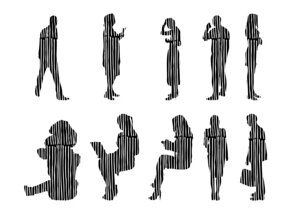 Silhouettes Vectorielles Silhouettes Esquissées Personnes Dessin Contour Silhouette Personnes Icône — Image vectorielle