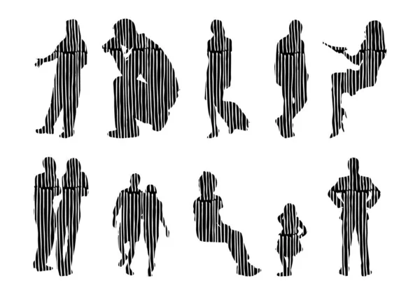 Silhouettes Vectorielles Silhouettes Esquissées Personnes Dessin Contour Silhouette Personnes Icône — Image vectorielle