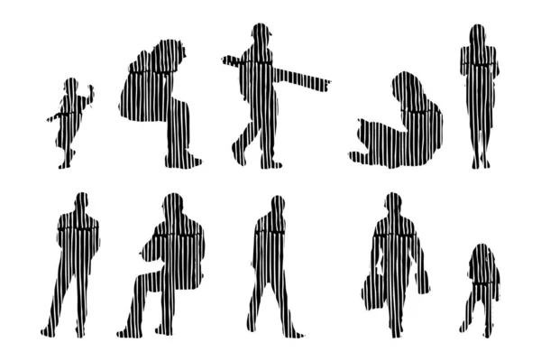 Silhouettes Vectorielles Silhouettes Esquissées Personnes Dessin Contour Silhouette Personnes Icône — Image vectorielle