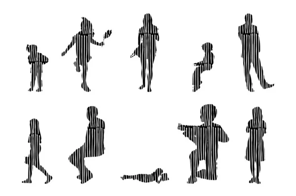 Silhouettes Vectorielles Silhouettes Esquissées Personnes Dessin Contour Silhouette Personnes Icône — Image vectorielle