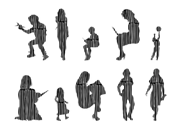 Silhouettes Vectorielles Silhouettes Esquissées Personnes Dessin Contour Silhouette Personnes Icône — Image vectorielle