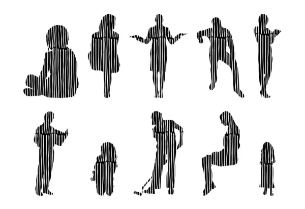 Silhouettes Vectorielles Silhouettes Esquissées Personnes Dessin Contour Silhouette Personnes Icône — Image vectorielle