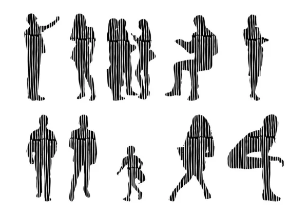 Vector Silhouettes Outline Silhouettes People Contour Drawing People Silhouette Icon — 스톡 벡터